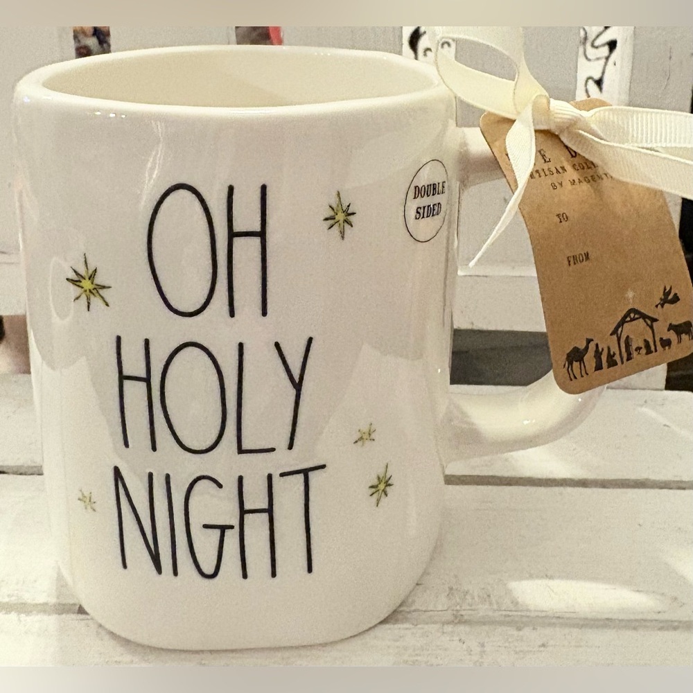 Rae Dunn White 'Oh Holy Night' Mug with Star Accents